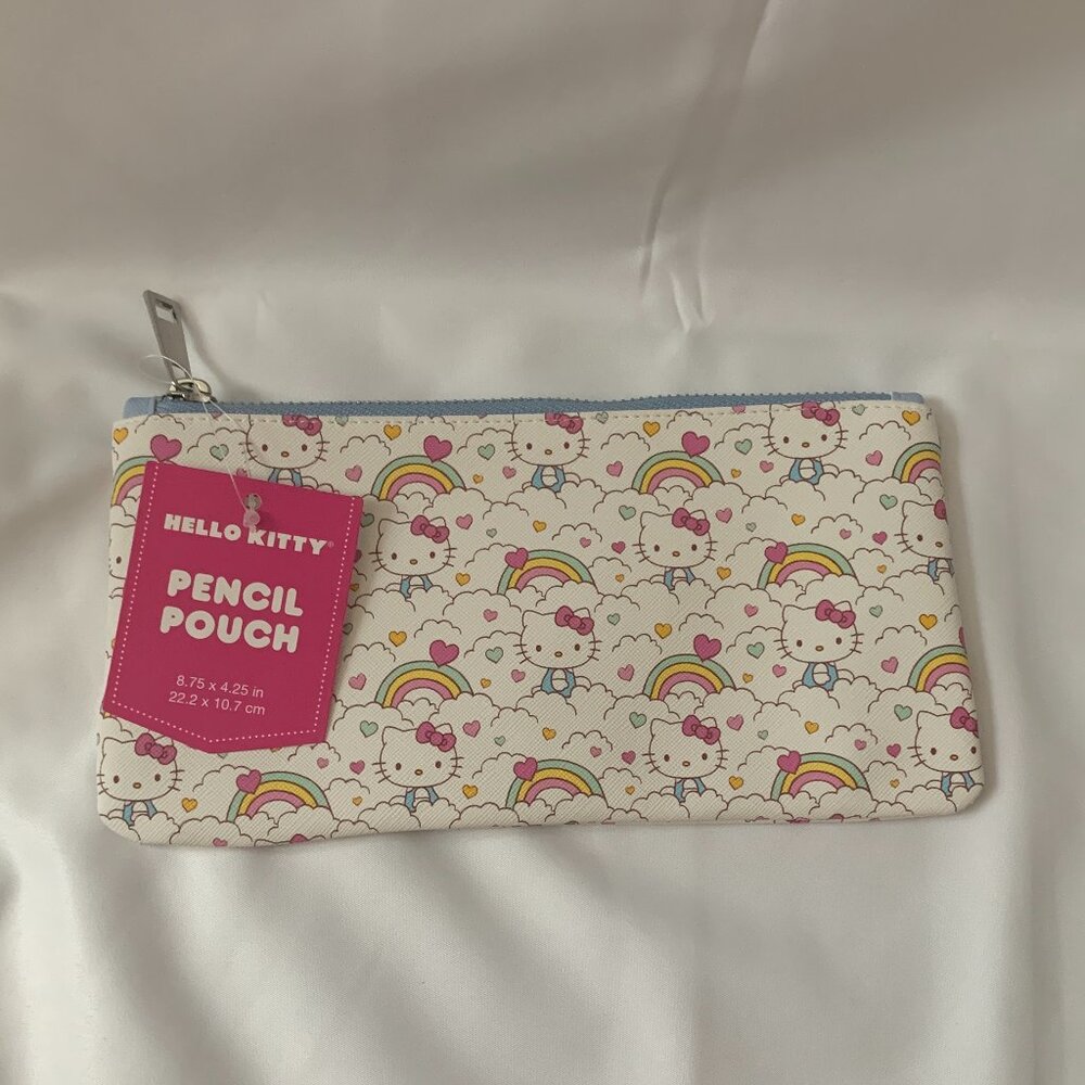HELLO KITTY Rainbow Pencil Pouch in White/Silver